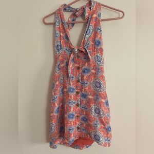 Anthropologie Maeve Coral and Blue Floral Dress